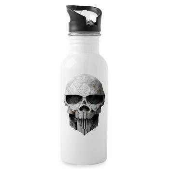 Totenkopf Metall - Trinkflasche mit integriertem Trinkhalm - Weiß - Rechts