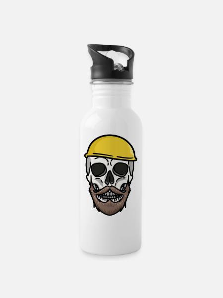 Handwerk Schutzhelm Totenkopf Baustelle Arbeit Job - Trinkflasche mit integriertem Trinkhalm - Weiß