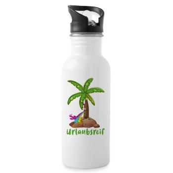 urlaubsreif,urlaub,ferien,palme,insel - Trinkflasche mit integriertem Trinkhalm - Weiß - Rechts
