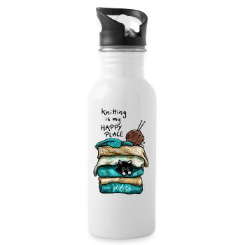 Zuhause ist, wo die Wolle ist - und die Katze - Trinkflasche mit integriertem Trinkhalm - Weiß - Rechts