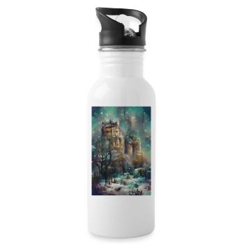 Castle in the forest, fantasy jungle - Water bottle with straw - white - Right