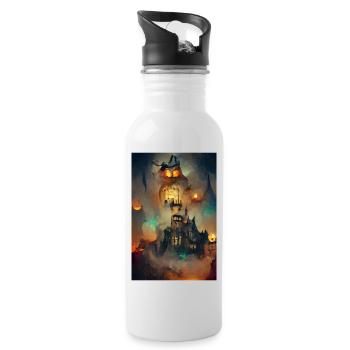 Horror House, Halloween Castle, Monster Castle, G - Water bottle with straw - white - Right