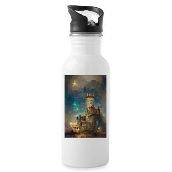 Ölgemälde Schloss, Schloss in sternenklarer Nacht, - Trinkflasche mit integriertem Trinkhalm - Weiß - Rechts