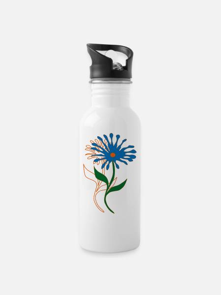 Blumen, Flowers - Trinkflasche mit integriertem Trinkhalm - Weiß
