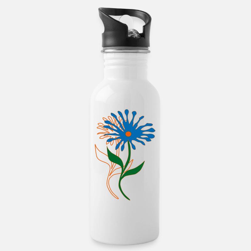 Blumen, Flowers - Trinkflasche mit integriertem Trinkhalm - Weiß