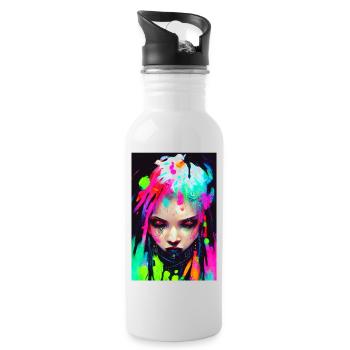 Evil Cyber Goth Girl Neon Colors Dreadlocks Punk - Water bottle with straw - white - Right
