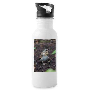 Fieldfare (in german Wacholderdrossel) Turdus pila - Water bottle with straw - white - Right