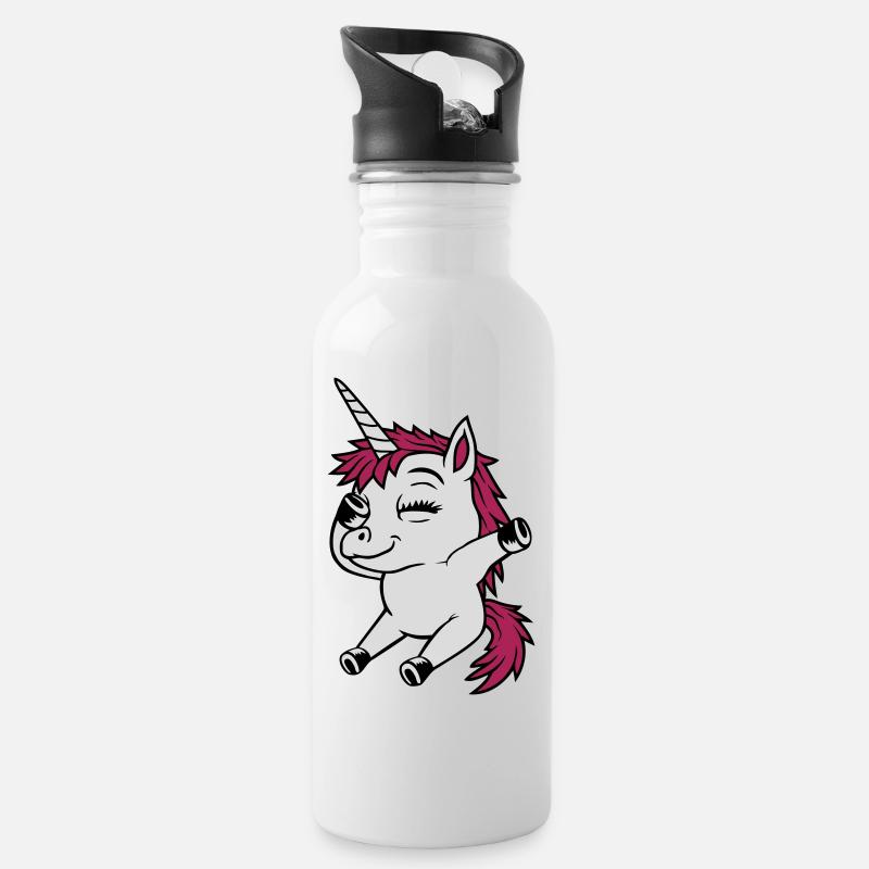 Dabbing tanzendes Einhorn Party - Trinkflasche mit integriertem Trinkhalm - Weiß