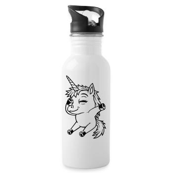Seated Dabbing Unicorn Girl - Water bottle with straw - white - Right