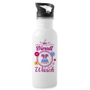 Mein Dirndl is in da Wäsch Trachtenshirt Volksfest - Trinkflasche mit integriertem Trinkhalm - Weiß - Rechts