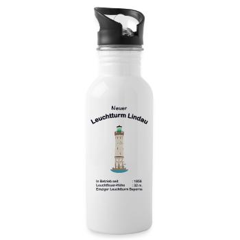 Neuer Leuchtturm Lindau, Bodensee, Zeichnung - Trinkflasche mit integriertem Trinkhalm - Weiß - Rechts