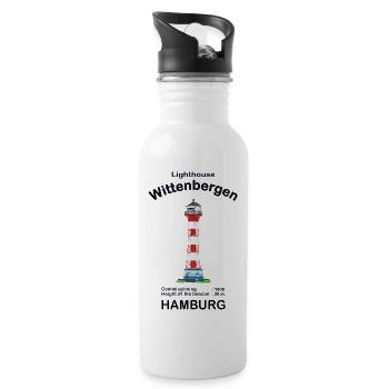 Hamburg Leuchtturm Wittenbergen, Handzeichnung - Trinkflasche mit integriertem Trinkhalm - Weiß - Rechts