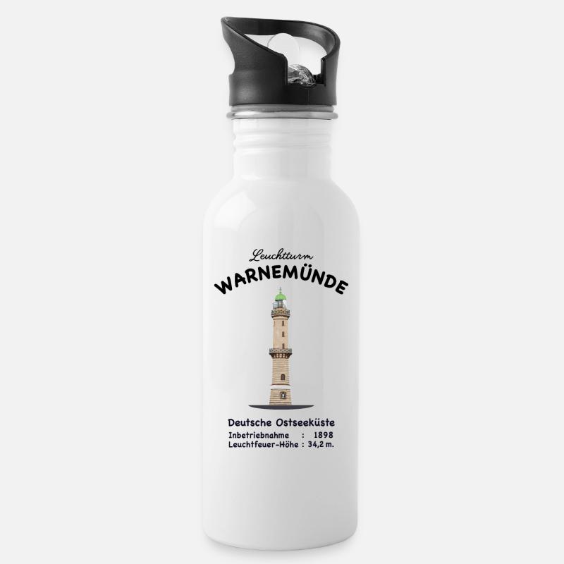 Leuchtturm Warnemünde Wahrzeichen Zeichnung - Trinkflasche mit integriertem Trinkhalm - Weiß