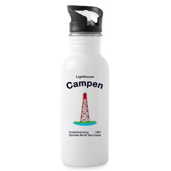 Leuchtturm Campen Nordsee Deutschland, Zeichnung - Trinkflasche mit integriertem Trinkhalm - Weiß - Rechts