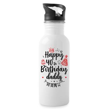 Red Birthday Doodle Party - Water bottle with straw - white - Right