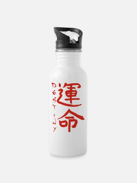 Kanji japonais rouge pour le mot destin - Gourde avec paille intégrée - blanc