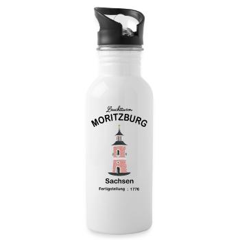 Leuchtturm Moritzburg Sachsen, Zeichnung - Trinkflasche mit integriertem Trinkhalm - Weiß - Rechts