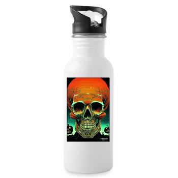Halloween Skull Pumpkin - Water bottle with straw - white - Right