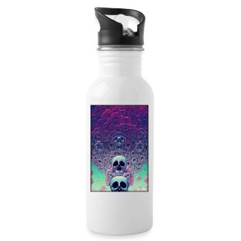Skull Fleurs Rose Nuage - Gourde avec paille intégrée - blanc - Droite