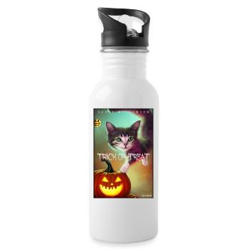 Halloween crazy cat pumpkin - Water bottle with straw - white - Right