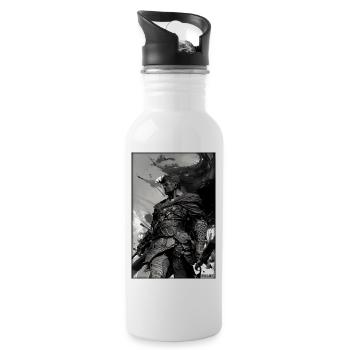 Krieger Schwert Vintage Schwarz Weiß 3 - Trinkflasche mit integriertem Trinkhalm - Weiß - Rechts