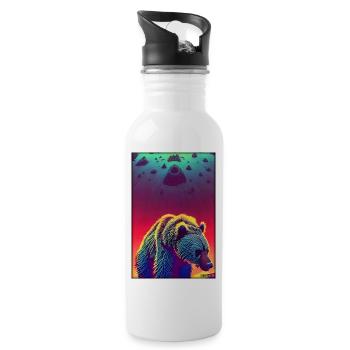 Bear Grizzly Bear Brown Bear Predator Wildlife Forest 5 - Water bottle with straw - white - Right