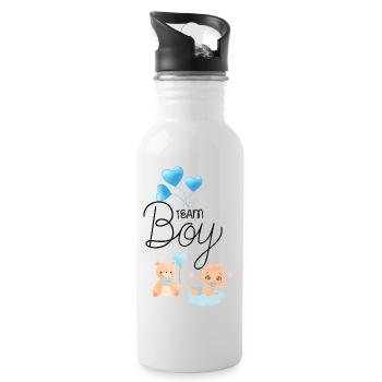 Team boy Gender Reveal Party Shirts - Water bottle with straw - white - Right