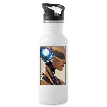 Roboter Frau Zukunft Cyborg Maschine Technik - Trinkflasche mit integriertem Trinkhalm - Weiß - Rechts