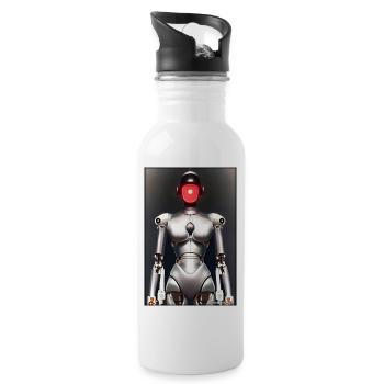 Roboter Frau Zukunft Cyborg Maschine Technik - Trinkflasche mit integriertem Trinkhalm - Weiß - Rechts