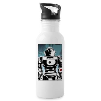 Roboter Comic Zukunft Cyborg Maschine Technik - Trinkflasche mit integriertem Trinkhalm - Weiß - Rechts