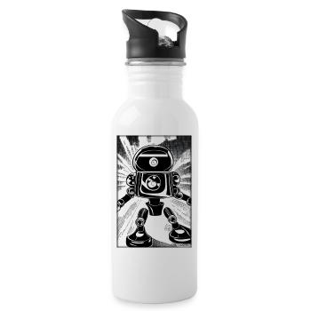 Roboter Comic Zukunft Cyborg Maschine Technik - Trinkflasche mit integriertem Trinkhalm - Weiß - Rechts