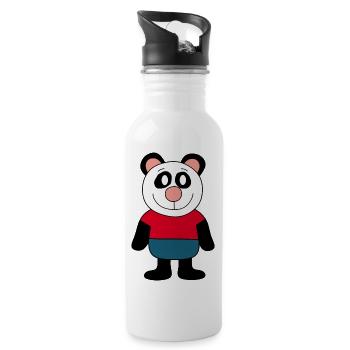 Panda Panda Bear Bear Bear Face Eyes cute - Water bottle with straw - white - Right