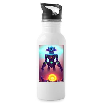 Robot Future Science Sci-Fi Machine - Water bottle with straw - white - Right