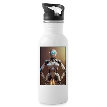 Robot Future Science Sci-Fi Machine - Water bottle with straw - white - Right