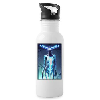 Roboter Zukunft Wissenschaft Sci-Fi Maschine - Trinkflasche mit integriertem Trinkhalm - Weiß - Rechts