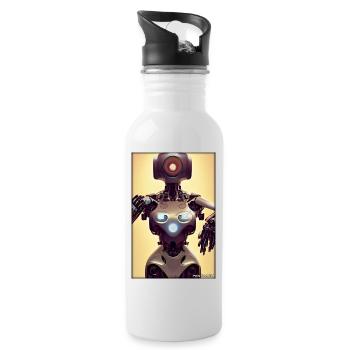 Robot Future Science Sci-Fi Machine - Water bottle with straw - white - Right