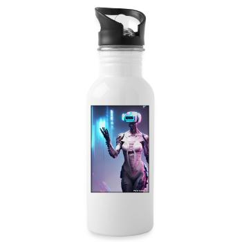Roboter Zukunft Wissenschaft Sci-Fi Maschine - Trinkflasche mit integriertem Trinkhalm - Weiß - Rechts