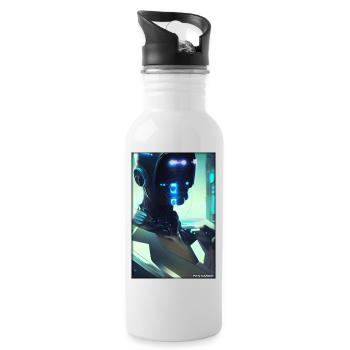 Robot Future Science Sci-Fi Machine - Water bottle with straw - white - Right