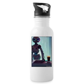 Roboter Kaffee Zukunft Wissenschaft Maschine - Trinkflasche mit integriertem Trinkhalm - Weiß - Rechts