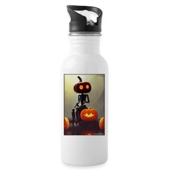 Roboter Halloween Zukunft Technik Wissenschaft - Trinkflasche mit integriertem Trinkhalm - Weiß - Rechts
