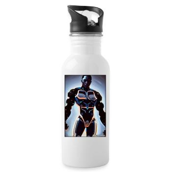 Cyborg Mann Zukunft Sci-Fi Maschine Technik - Trinkflasche mit integriertem Trinkhalm - Weiß - Rechts