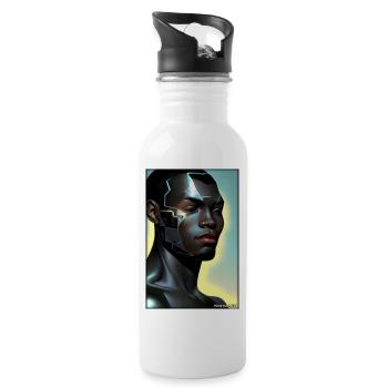 Cyborg Mann Zukunft Sci-Fi Maschine Technik - Trinkflasche mit integriertem Trinkhalm - Weiß - Rechts