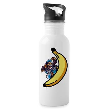 Skater Monkey mit Banane Skateboard - Trinkflasche mit integriertem Trinkhalm - Weiß - Rechts