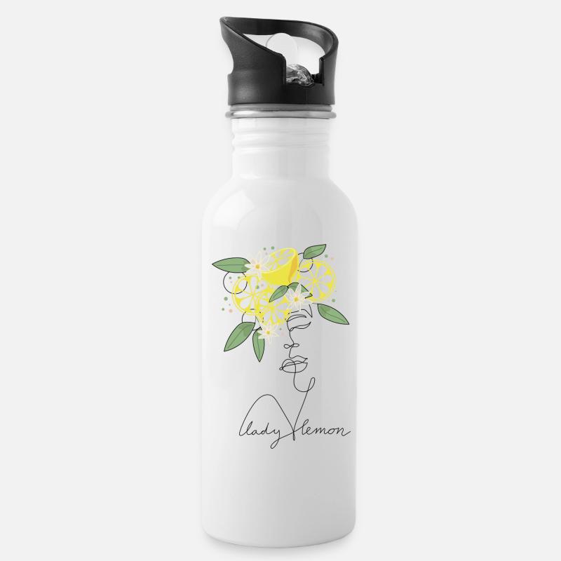 Lady lemon Lineart Design - Gourde avec paille intégrée - blanc
