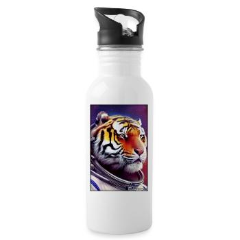 Tiger Big Cat Astronaut Future Sci-Fi Technology - Water bottle with straw - white - Right