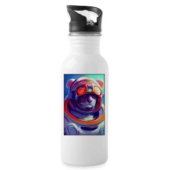 Tiger Big Cat Astronaut Future Sci-Fi Technology - Water bottle with straw - white - Right