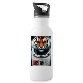 Tiger Big Cat Astronaut Future Sci-Fi Technology - Water bottle with straw - white - Right