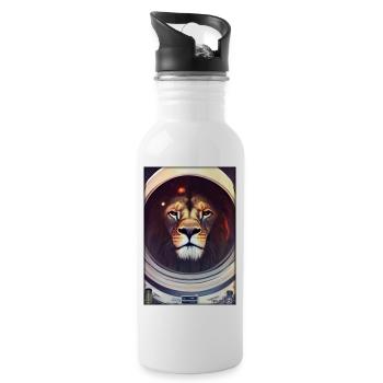 Leo Big Cat Astronaut Future Sci-Fi Technology - Water bottle with straw - white - Right