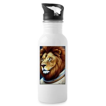 Leo Big Cat Astronaut Future Sci-Fi Technology - Water bottle with straw - white - Right