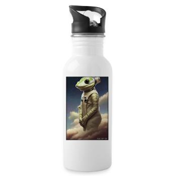 Frog Amphibian Astronaut Future Sci-Fi Technology - Water bottle with straw - white - Right